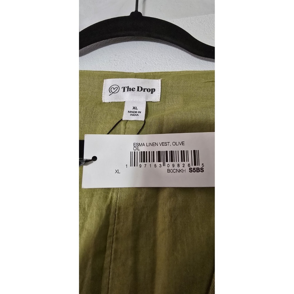 The Drop Women's ESMA Linen BLEND Vest Size XL Olive - Picture 3 of 6